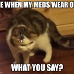 Loading cat | ME WHEN MY MEDS WEAR OFF; WHAT YOU SAY? | image tagged in loading cat | made w/ Imgflip meme maker