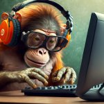 Chimp with laptop