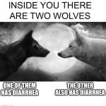 mmm | THE OTHER ALSO HAS DIARRHEA; ONE OF THEM HAS DIARRHEA | image tagged in inside you there are two wolves,diarrhea | made w/ Imgflip meme maker
