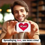 An image of someone holding a heart-shaped vCard logo with the c