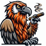 Bearded vulture with a cigar, orange