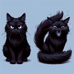 Black long hair Cat mad, then black long hair cat happy