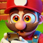 Mario Bulging eyes looking at phone meme