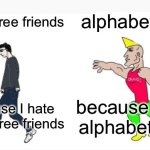 i hate happy tree friends and like alphabet lore | alphabet lore; happy tree friends; because i like alphabet lore; because I hate happy tree friends | image tagged in virgin vs chad | made w/ Imgflip meme maker