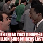 Disney+ | WHEN I HEAR THAT DISNEY+ LOST 39 MILLION SUBSCRIBERS LAST YEAR | image tagged in trading places winthorpe | made w/ Imgflip meme maker