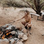 camping cooking sexy woman campfire hiking woods food jpp