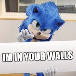 Sonic is in your walls | IM IN YOUR WALLS | image tagged in movie sonic card meme | made w/ Imgflip meme maker