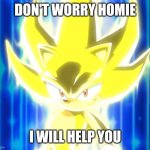 thank you sonic | DON'T WORRY HOMIE; I WILL HELP YOU | image tagged in super sonic meme | made w/ Imgflip meme maker