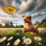 cute dog chasing a frisbee