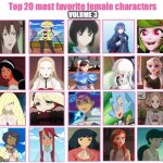 top 20 most favorite female characters volume 3 | image tagged in top 20 most favorite female characters volume 3,female,pokemon,nintendo,anime,disney | made w/ Imgflip meme maker