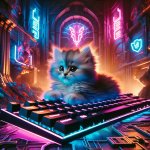 Cute kitten sitting on the gaming keyboard