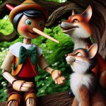 Pinocchio talks to fox and cat