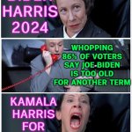 Kamala Harris for President | BIDEN
HARRIS
2024; WHOPPING 86% OF VOTERS SAY JOE BIDEN IS TOO OLD FOR ANOTHER TERM; KAMALA
HARRIS
FOR
PRESIDENT | image tagged in frau changes mind,politics lol,lol so funny,creepy joe biden,'murica,elections | made w/ Imgflip meme maker