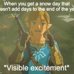 Visible excitement | When you get a snow day that doesn't add days to the end of the year | image tagged in visible excitement | made w/ Imgflip meme maker