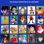 top 20 favorite male characters | image tagged in top 20 favorite male characters,video games,nintendo,warner bros,sega,anime | made w/ Imgflip meme maker