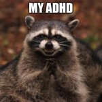 Scheming Racoon | MY ADHD | image tagged in scheming racoon | made w/ Imgflip meme maker