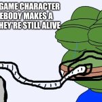 cope with it | WHEN A VIDEO GAME CHARACTER DIES SO SOMEBODY MAKES A THEORY THAT THEY'RE STILL ALIVE | image tagged in pepe copium | made w/ Imgflip meme maker
