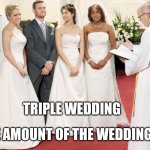 Triple | TRIPLE WEDDING; TRIPLE AMOUNT OF THE WEDDING GIFTS | image tagged in polygamy,memes,marriage,wives,wedding,polygyny | made w/ Imgflip meme maker