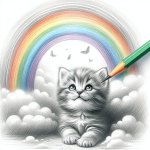 cute kitten under a rainbow template