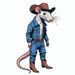 Rat skinny wearing a jean jacket and cowboy boots andblue jeans
