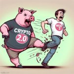 Pig with a t-shirt on saying "Crypto 2.0" kicking a scared man w | image tagged in pig with a t-shirt on saying crypto 2 0 kicking a scared man w | made w/ Imgflip meme maker