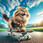 Cute kitty skateboarding