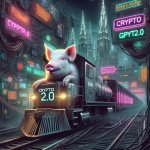 Pig driving a train with "crypto 2.0" written on the side