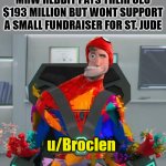 "It is hard for a rich man to enter into the kingdom of heaven" | MRW REDDIT PAYS THEIR CEO $193 MILLION BUT WONT SUPPORT A SMALL FUNDRAISER FOR ST. JUDE; u/Broclen | image tagged in spiderman glitch,dank,christian,memes,r/dankchristianmemes,dank charity alliance | made w/ Imgflip meme maker