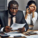 man worrying about fraud while his wife calls him