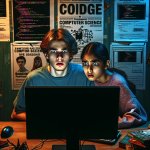 a boy and a girl coding learn something terrible