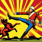 redcoat soldier kicks dog