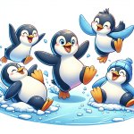 5 happy penguins