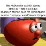 Enter a clever title for your GIF | The McDonalds cashier staring at the 357. size hole in his abdomen after he gave me 10 whoppers instead of 5 whoppers and 5 more whoppers | image tagged in gifs,whopper,magnum | made w/ Imgflip video-to-gif maker