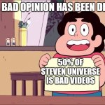 Valid? | ALERT A BAD OPINION HAS BEEN DETECTED; 50% OF STEVEN UNIVERSE IS BAD VIDEOS | image tagged in steven blank paper | made w/ Imgflip meme maker