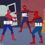 who made Nosie | ME:; MUM; DAD | image tagged in spider man triple | made w/ Imgflip meme maker
