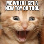Excited Cat Meme | ME WHEN I GET A
NEW TOY OR TOOL | image tagged in memes,excited cat | made w/ Imgflip meme maker