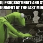 Me | WHEN YOU PROCRASTINATE AND START AN 
ASSIGNMENT AT THE LAST MINUTE | image tagged in gifs,kermit the frog | made w/ Imgflip video-to-gif maker