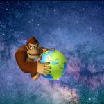 Donkey Kong holding the World