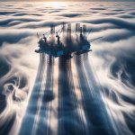 Oilrig surrounded of fog
