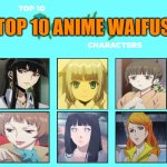 top 10 anime waifus | TOP 10 ANIME WAIFUS | image tagged in top 10 rick and morty characters,anime,waifu,anime girl,pluto | made w/ Imgflip meme maker