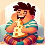 Fat kid eating cheese