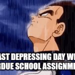 lol this hurts | LEAST DEPRESSING DAY WITH OVERDUE SCHOOL ASSIGNMENTS: | image tagged in gifs,vegeta,sad,homeschool | made w/ Imgflip video-to-gif maker
