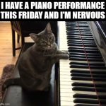 Ahhhhhh ??????? | I HAVE A PIANO PERFORMANCE THIS FRIDAY AND I'M NERVOUS | image tagged in cat piano,idk,tag | made w/ Imgflip meme maker