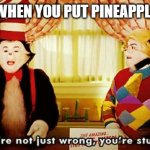 You're not just wrong, you're stupid. | ITALIANS WHEN YOU PUT PINEAPPLE ON PIZZA | image tagged in you're not just wrong you're stupid,pizza,italians | made w/ Imgflip meme maker