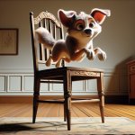 Dog jumping on the chair
