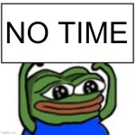No time bitch | NO TIME | image tagged in pepe holding sign | made w/ Imgflip meme maker