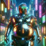 Fat man in a futuristic world