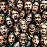 Screaming mob of angry young envious Americans