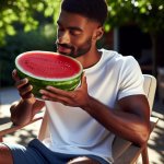 black man eating watermelon