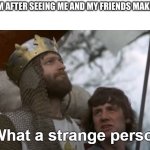 What a strange person | MY MOM AFTER SEEING ME AND MY FRIENDS MAKE JOKES: | image tagged in what a strange person | made w/ Imgflip meme maker